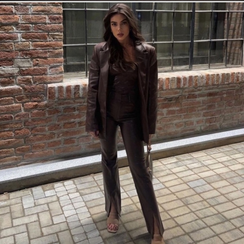 ZARA * Faux leather Oversized Straight blazer brown - Picture 8 of 15